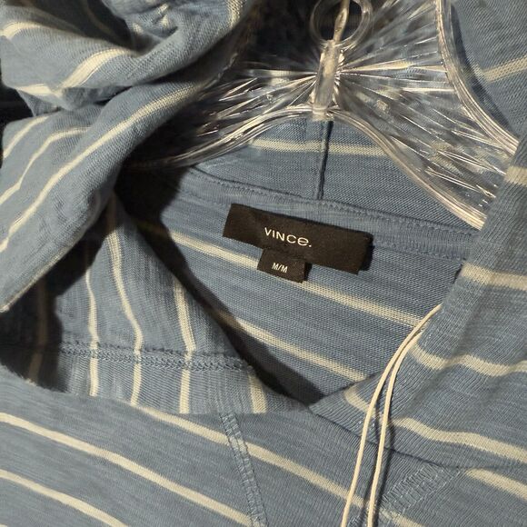 NWT Vince Hooded Shirt Medium Long Sleeve Light Blue Striped Preppy Old Money - Picture 3 of 12